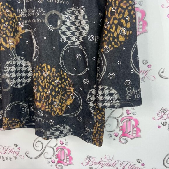 Julia divina long sleeve shirt Black and Gold Graphic Blouse writing - Picture 3 of 6